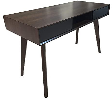 SVITA Retro Schreibtisch Nussbaum-Optik Schwarze Schubladen Push-Funktion Computertisch Bürotisch Arbeitstisch PC Tisch