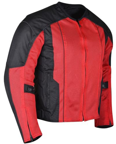 Vance Leather Airflow Mens Red/Black All-Season Reflective Mesh & Textile Motorcycle Jacket w/CE Armor & Removable Liner (Red, Large)