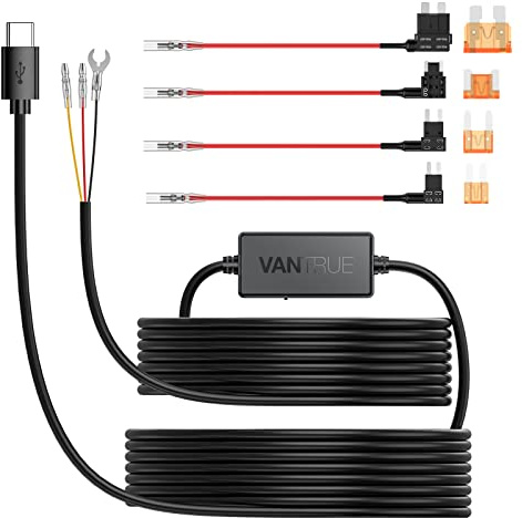 VANTRUE USB-C 2 Level Hardwire Kit with ACC Fuse for N5(S)/N4 Pro(S)/N4(S)/N2X/E360/S1 Pro(MAX)/E1 Pro/E1/E1 Lite/E2/E3/X4S/N2 Pro(USB-C)/N2S/S2 Dashcam, 12V/24V to 5V Low Voltage Protection, 11.5ft