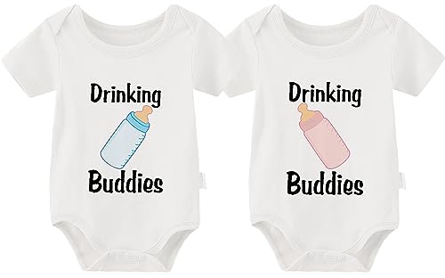 culbutomind Baby Twin Bodysuit Dricka Kompisar Rolig Baby Shower Tvillingpojke Flicka Matchande kläder Tvillingar Kläder