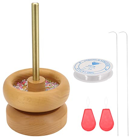 Seahelms Holzperle Spinner, 2 in 1 Perlensets mit Garnspulenwickler, Perlenspinner für die Schmuckherstellung, Holzperlenspinner mit 2 Perlennadeln und Einfädelwerkzeug für Rocailles