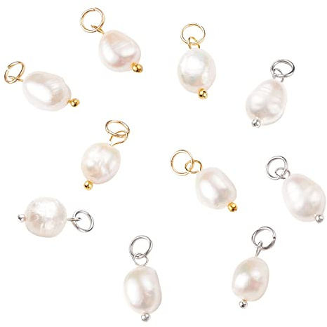 PH PandaHall 10pcs Pearl Pendant Charms, 2 Styles Freshwater Pearl Bead Dangles Pendant with Loop Jewellery Connector for DIY Crafts Necklace Earrings Bracelet Jewellery Making