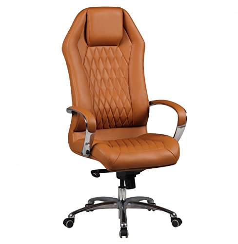 möbelando Bürostuhl Monterey Echt-Leder Caramel Schreibtischstuhl 120KG Chefsessel hohe Rückenlehne mit Kopfstütze X-XL