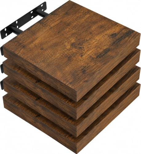 WOLTU Wandregal 4er Set, Regalbrett, freischwebend Schweberegal, CD DVD Wand Regal Wandboard für Büro, Wohnzimmer, Schlafzimmer, Küche, 25x22,9x3,8cm, Vintagebraun，RG9365hov-4