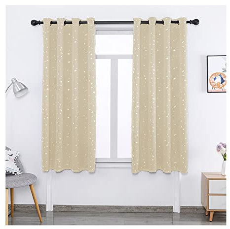 Vorhänge mit Ösen Verdunkelnd, Moderne Gardinen Esszimmer 2er Set Polyester Stern Schlafzimmer Dekorative Vorhänge 132x213cm Beige