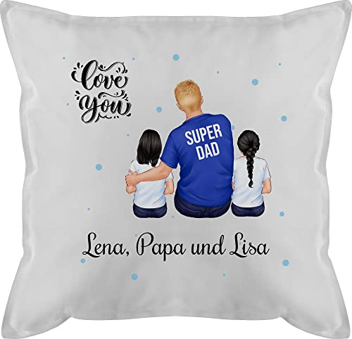 Kissen 50x50 - zum Vatertag - Super Papa Zwei Kinder I Bester Papa Geschenk Geburtstag - 50 x 50 cm - Weiß - Foto für papakissen Vatertagsgeschenk Name Polster von 2 Kindern Vater Geschenke