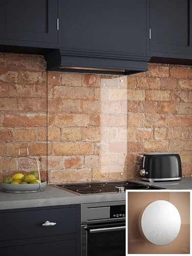 Generic Glass Kitchen Splashback with Satin Chrome Caps, 600 x 700mm | Supplied with pre-drilled holes, fixing kit and a 5-year guarantee to easily protect walls behind your cooker or sink.