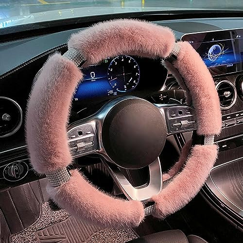 Lenkradbezug Glitzer Auto Lenkradabdeckung Bling Bling Strass Lenkradschoner Anti Rutsch Lenkrad Abdeckung Plüsch Lenkradschutz Universal 38cm Autozubehör Innenraum Sommer Winter Lenkradhülle