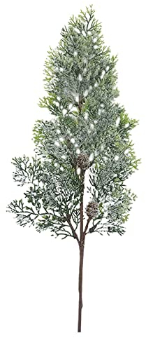 belupai 12pcs Frosted Artificial Cypress Pine Stems, 24in Snowy Pine Sprays with Mini Pinecones, Plastic Greenery Long Stem Faux Cedar Sprigs Picks for DIY Garland Wreath Christmas Home Decor(Green)
