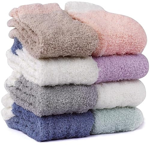 flintronic Chaussette Polaire, 8 Paires Corail Polaire Hiver Chaussettes, Épaisse pour Dormir Peluche Chaussettes de Sol, Chaude Pilou Pilou pour Femme, Cadeau Noël Hiver