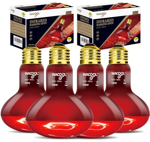 WACOOL 4 Pack Reptile Heat Lamp Bulbs,100W Infrared Basking Spot Light for Reptiles & Amphibians, Red Heat Lamp Bulb for Bearded Dragon Gecko Turtle Lizard (75, Watts)…