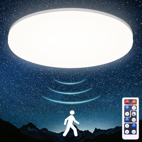 Oraymin LED Deckenleuchte Bewegungsmelder 24W 2400LM, Lampe IP54 4000K, Rund 28cm für Treppe, Keller, Garage, Carport