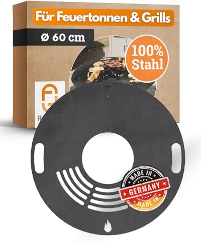 Feuerfest 123 Grillplatte rund I Ø 60cm I Feuerplatte aus Feinkorn-Stahl I Massive Plancha-Platte mit 4mm Stärke I Grillaufsatz für Feuerschale, Feuertonne, BBQ-Grilltonne & Kugelgrill