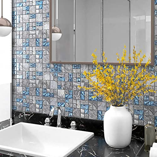 Mosaikfliesen 22 Stück grau und blau 30x30cm Glas