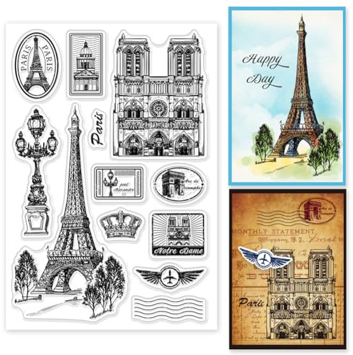 GLOBLELAND Eiffelturm Silikonstempel Paris Notre Dame Transparente Stempel Poststempel Klare Stamps Für Karten Herstellung DIY Scrapbooking Basteln