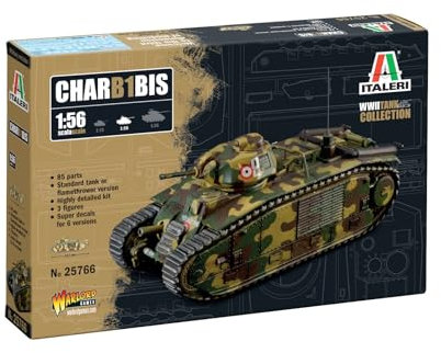 Italeri 25766 1:56 Char B1 bis - modelismo, Kit, modelismo de pie, Manualidades, Hobby, Pegar, Kit de plástico, detallado, Kit Militar, Tanque 1:56