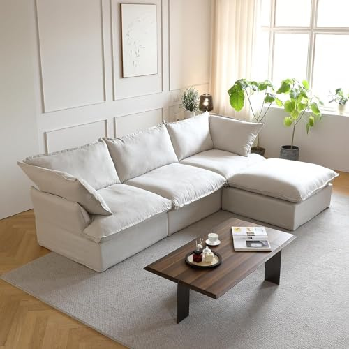 JACH L Shape Modular Couches, Deep Couch Sectional Couch with Chaise Ottoman, Modern Comfy Cloud Sectional Sofas, Cushion Covers Removable, Two Corners and A Middle Sofa for Living Room (Beige)