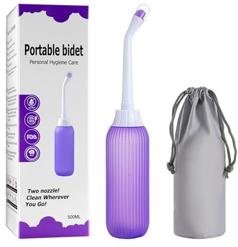 Brigtviee Peri Bottles for Postpartum Perineal Care 16.9oz/500ml Perineal Bottle for Women Menstrual Cleansing, Portable Travel Bidet with 2 Nozzles & Retractable Conduit & Storage Bag,Purple