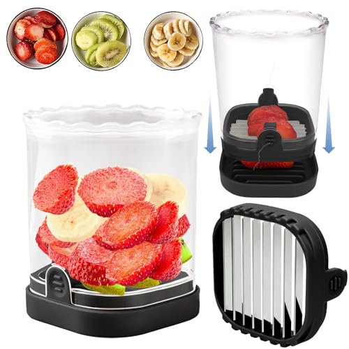 Fruit Slicer | Strawberry Slicer | Banana Slicer | Grape Cutter | Egg Slicer | Detachable Fruit Cutter with Push Plate for Vegetable Fruit Salad Kitchen Gadget