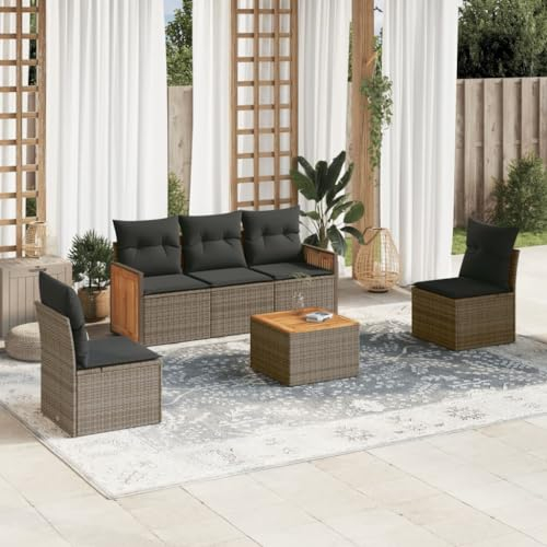 THOYTOUI 6-TLG. Garten-Sofagarnitur, Garten essgruppe Gartenlounge Set Gartengarnitur Set Garden Furniture Sets Geeignet für Veranda Terrasse Garten Balkon mit Kissen Grau Poly Rattan