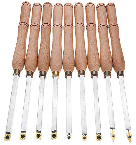 QPWYSH Chisels, Turning Lathe Tool Set Wood Handle Parting Tool with Wrench 9Pcs Alloy Lathe Finisher Tool for Wood Hobbyist Or DIY Or Carpenter