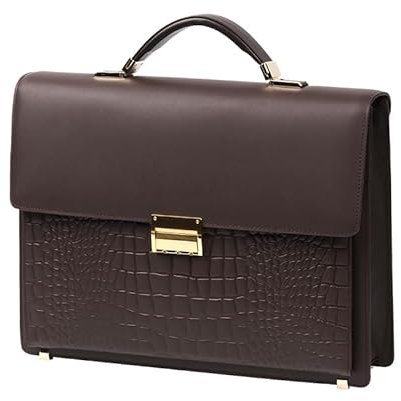 Luxurious Crocodile Embossed leather Men's briefcase, anti-theft combination lock, laptop bag, cowhide tote, 38 cm x 30cm x 8 cm, brown