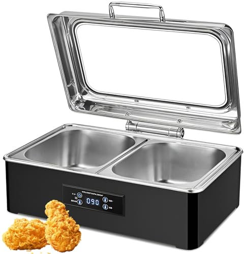 QUTBAG Réchaud électrique 500 W, 35~90 °C réglable en Acier Inoxydable, Chauffe-Aliments, poêle de Cuisine Commerciale, pour Restaurant, Restauration, fêtes, banquets 13.5L Double Grid