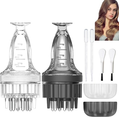 2 Pcs Haaröl Applikator, Kopfhaut Applikator, Scalp Applicator,öl Applikator Haare Kugelförmige Zähne, Kopfhaut Applikator Flasche Entspannende Kopfmassage, Kommt mit 2 Tropfer und Reinigungsbürste