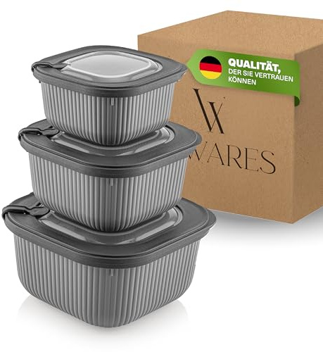 Viwares Frischhaltedosen im 3er Set mit transparentem Ventildeckel | Aufbewahrungsbehälter, stapelbar, BPA-frei, Kunststoff, Mikrowellen/Kühlschrankgeeignet, 3 Größen (600ml/1100ml/1800ml)