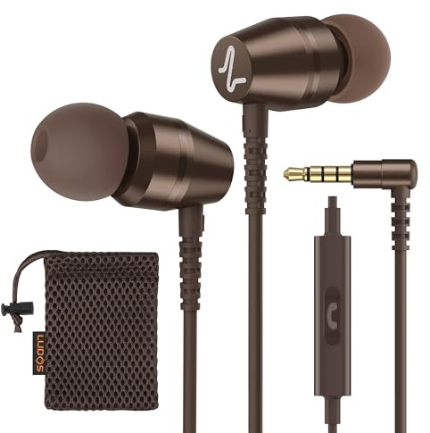 Ludos OMNITONE Auriculares In Ear con Cable y Microfono, 5 Años de Garantía, Auricular con Jack, Cascos Musica con Graves Potentes, para iPhone, iPad, Samsung, Xiaomi, Huawei, Gaming, Móvil - Marrón