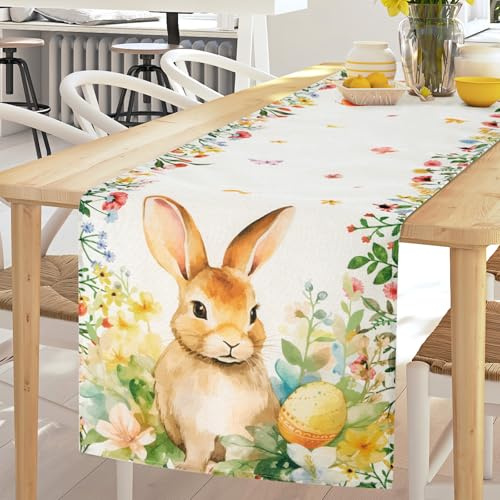 Blulu Blume Hase Ostern Tischläufer 40 x 180 cm Kaninchen Tischdecke Modern Frühling Tischläufer Küche Esstisch Dekoration Saisonale Feiertag Tischdecke für Drinnen Urlaub Party Dekor (Lebendig)