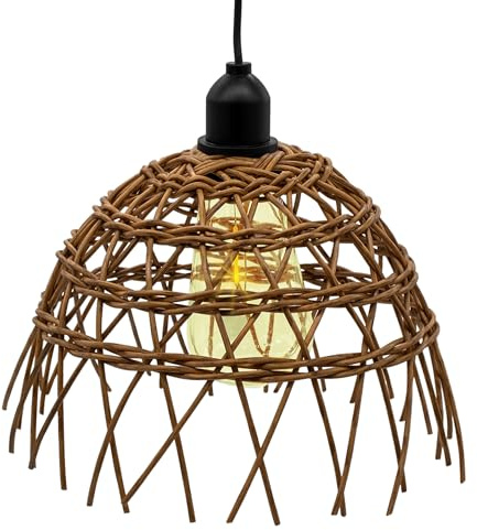 LED Pendelleuchte in Weide Optik warm weiß mit Timer - 23 cm - Outdoor Hängeleuchte im Rattan Design - Garten Deko Beleuchtung Dekoleuchte Außenleuchte wetterfest für Außen und Innen
