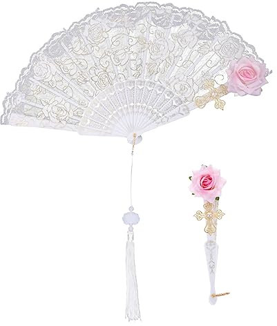 DECHOUS Eleganter Fächer Aus Rosenspitze Handventilator Für Tea Dance Cosplay Perfektes Vintage-Accessoire