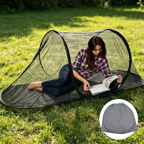 YOUYIKE Moskitonetz Reise Faltbares Pop-Up – Mosquito Netz Bett 200x72x70cm Ultralight 360° Schutz, 210D Oxford & Glasfaser | Camping, Reise, Indoor | Wasserdicht & Sofort-Einsatz(Schwarz)