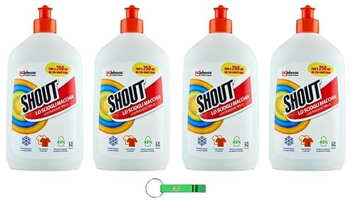 4x Shout - Flüssiger Fleckenentferner Wäsche - Entfernt Hartnäckige Flecken,Ideal vor dem Waschen in der Waschmaschine - 500ml + Beni Culinari Kostenloser Schlüsselanhänger