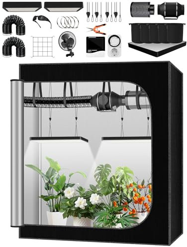 Set Completo de Tienda de Cultivo, Caja de Cultivo de 60 x 120 x 180 cm, Sistema de Tienda de Cultivo con luz LED de Cultivo de 2 x 100 W, Ventilador automático de 4 Pulgadas