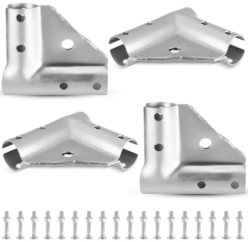 Otoolling 4 Pieces 1 5/8 x 1 5/8 Chain Link Fence Gate Corner Pressed Steel Elbow Hardware Used to Protect Door Corners and Gate Construction Includes Nuts, Bolts and Spares