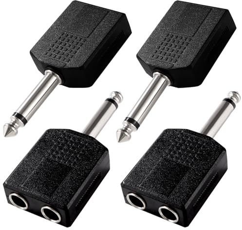 KUOQIY 4 Stücke 6.35mm Klinke Mono Audio Adapter Verteiler, 6.35mm Mono Klinkenstecker auf 2x6.35mm Mono Klinkenbuchse Splitter Adapter, Vernickelt