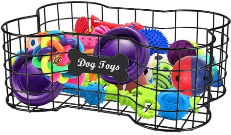 Geyecete Panier Jouet Chien,Panier en Métal pour Animaux de Compagnie, Panier Forme d'os Chien,Organisateur de Jouets pour Chiots,Boite Rangement Jouet Robuste pour Accessoires Chien - Noir