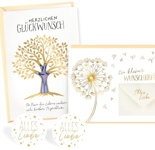 Geldgeschenk Wunscherfüller Set mit 2x Gratulationskarten inkl. Umschlag und Sticker – Geldgeschenke Geburtstag, Gutscheinkarte, Geburtstagskarte Frau, Jugendweihe Karten, Konfirmation, Jubiläum