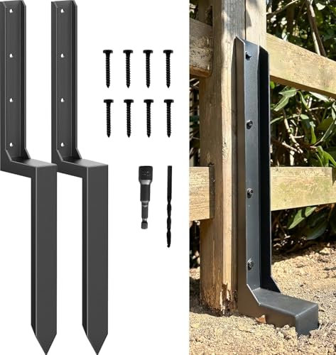 Guolich Lot de 2 supports de poteau à enfoncer - En acier inoxydable - Kit de réparation de poteau - Ancrage solide - Pour réparation ou renforcement de poteaux en bois