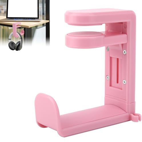 BOXOB Bureau Support Casque, Pliable à Clip en C Support Casque Gaming sous Bureau avec Poignée Rétractable pour Accessoires de Jeu PC à Domicile (Rose)