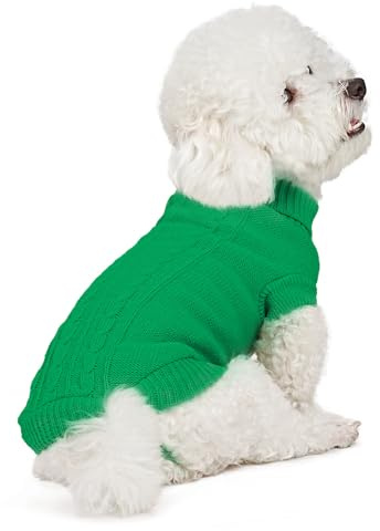 Supet Hundepullover Winter für kleine Grosse Hunde – Weicher gestrickter Hundepulli mit hohem warm, elastisch, Hundemantel für Dackel, Französische Bulldogge, XS-XXL, Weihnachten & Alltag(Grün S)