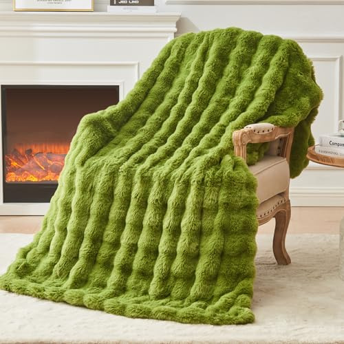 EMME Bubble Decke Kuscheldecke – Kaninchenfell, Flauschig,130 x 150 | Flauschig Felldecke Sofa Cozy Plüsch Faux Wohndecke Warm Weich Kuschelig