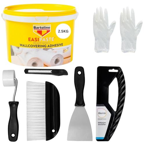 Wallpaper Paste Kit - Includes 2.5kg Ready Mixed Adhesive Paste and Kit Containing Smoother, Roller, Wallpaper Brush, Trimmer and Gloves
