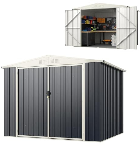 RELAX4LIFE Casetta da Giardino in Metallo 8M³ 5M², 246x193x180CM con Porta Bloccabile, Tetto Inclinato, Finestra di Ventilazione per Attrezzi Biciclette Rifiuti