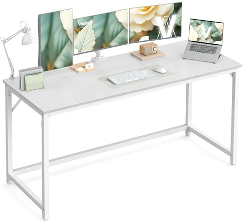 VASAGLE Escritorio, Mesa Oficina Pequeña y Estación Trabajo, para Teletrabajo, Estudio, Dormitorio, 160 x 60 x 76 cm, Estilo Moderno, Marco Metal, Blanco Arce y Blanco Perla LWD121WF01