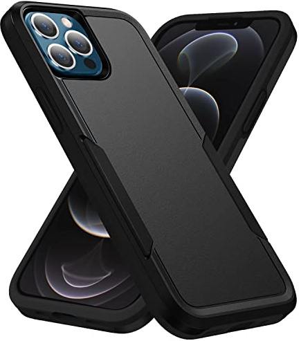 AIOVETEAB for iPhone 12 Pro Max Case, Dual Layer Full Body Protection Shockproof Rugged Heavy-Duty Protective Phone Case for iPhone 12 Pro Max 6.7 Inch (Black)