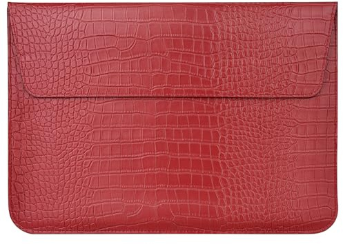 MOSISO PU Laptop Hülle 13 Zoll, 13 Zoll Laptoptasche | Kompatibel mit MacBook Air M4 M3 M2 M1 2025-2018/Pro M2 M1 2025-2016, Krokodil Maserung PU Leder Flap Laptoptasche, Rot