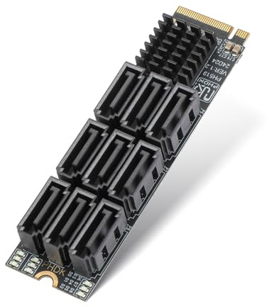 M.2 to SATA 3.0 Adapter, M.2 M Key PCIE to 9-Port SATA Expansion Card 6Gbps with Chipset ASM1166 and LED Indicators